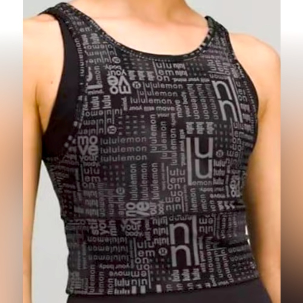 LULULEMON POWER PIVOT EVERLUX TANK MOTIF BLACK AND GRAY COLOR SIZE 10 NWT - Picture 1 of 5